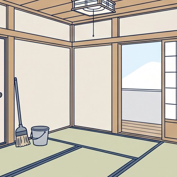 家財が片付いて明るくなった和室のイラスト