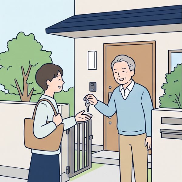 家の鍵を受け取る入居者のイラスト