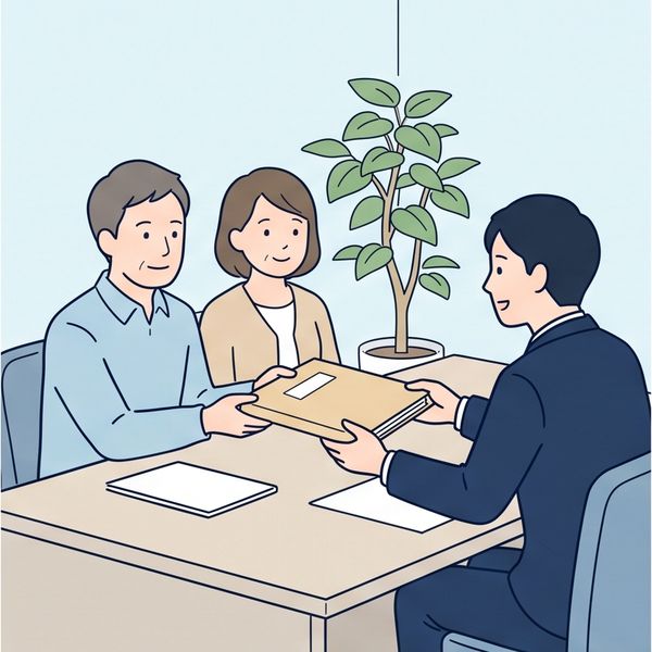 専門家に相続の書類を預けるご夫婦のイラスト