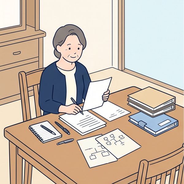 相続の書類を整理する女性のイラスト