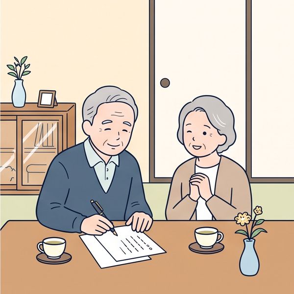 遺言書を書くご夫婦のイラスト